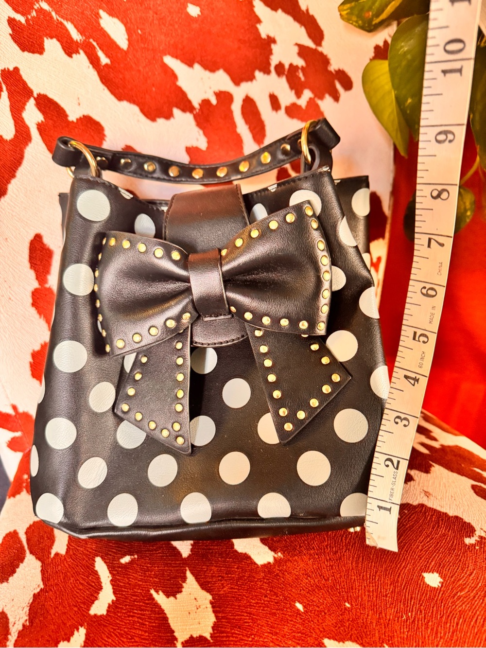 Black Polka Dot Bow Bucket Bag - Women's Shoulder Handbag - Picture 7 of 12